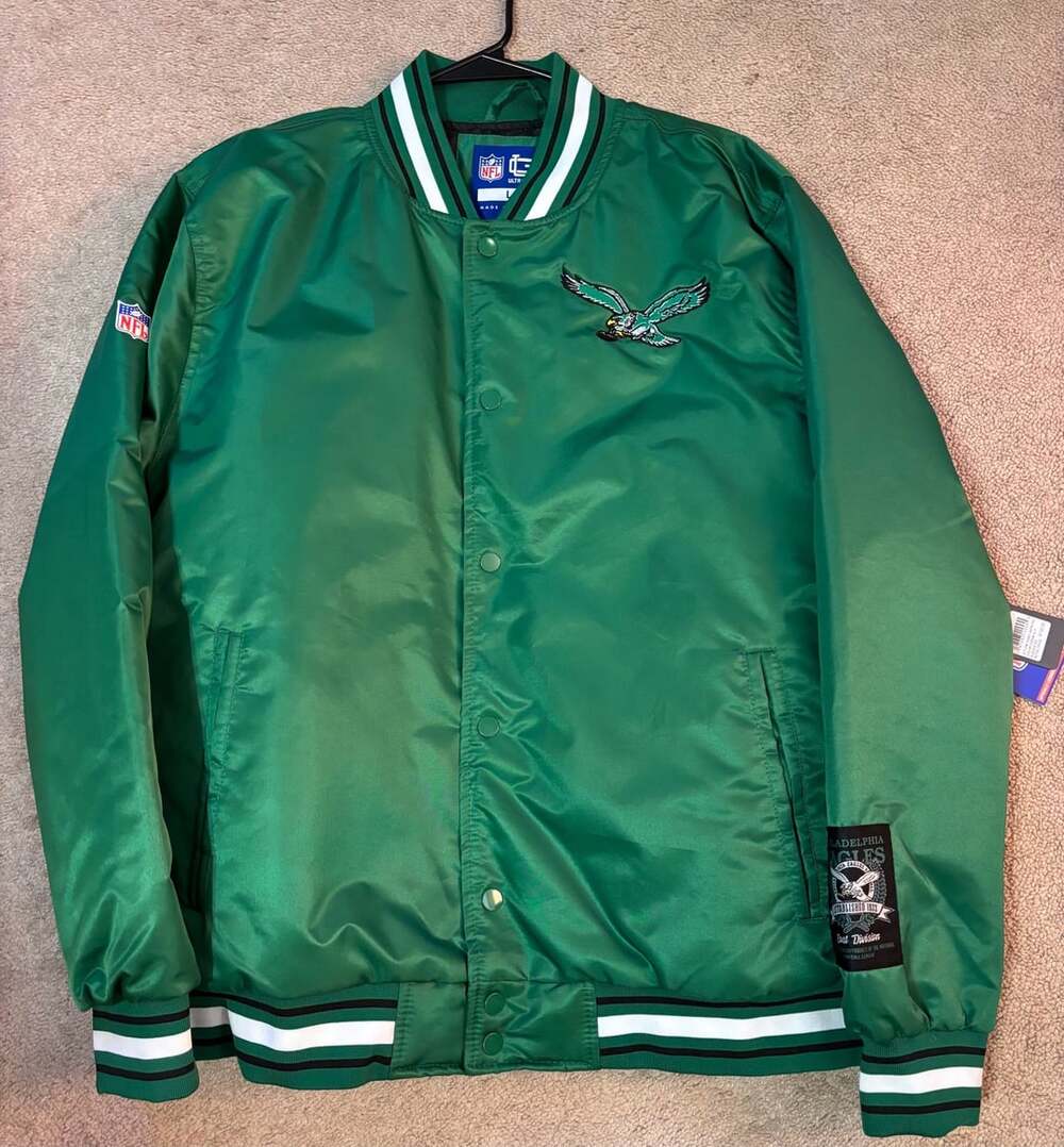 Ultra Game Philadelphia Eagles Satin Bomber Jacket Size L Kelly Green NFL